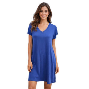 SheBird Blue V Neck T Shirt Dress Built In Bra M L Rare